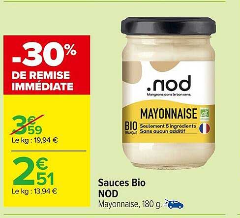 Sauces Bio NOD Mayonnaise, 180 g