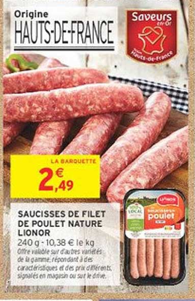 Saucisses de filet de poulet nature Lionor