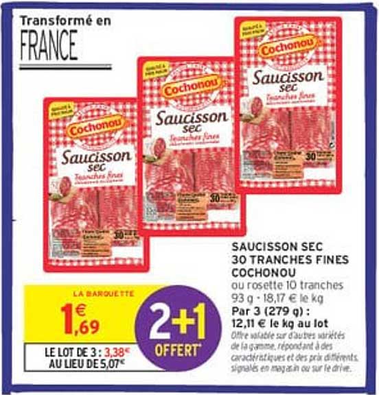 SAUCISSON SEC 30 TRANCHES FINES COCHONOU