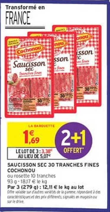 SAUCISSON SEC 30 TRANCHES FINES COCHONOU