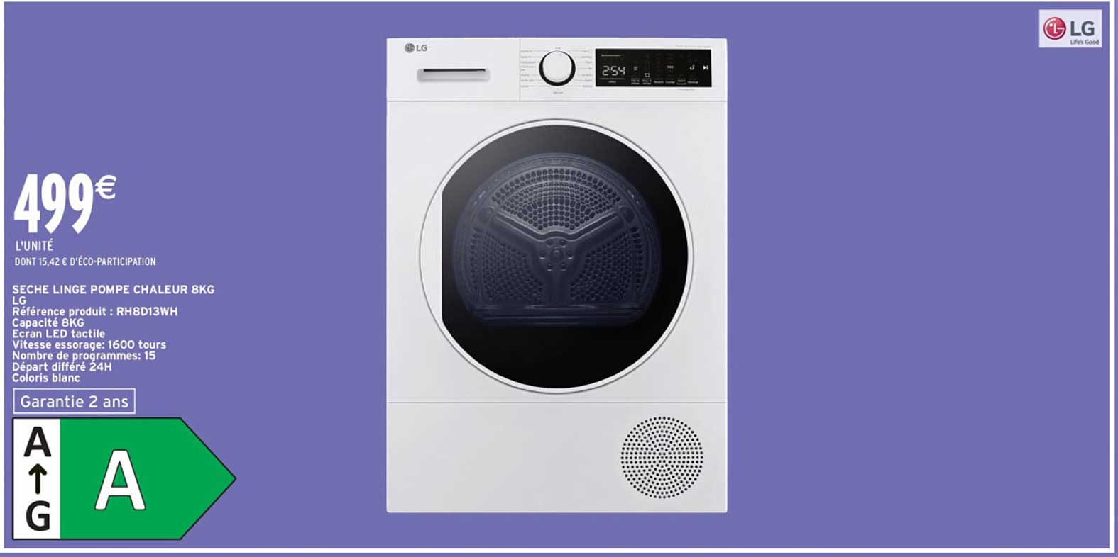 SÉCHE LINGE POMPE CHALEUR 8KG