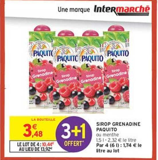 SIROP GRENADINE PAQUITO ou menthe