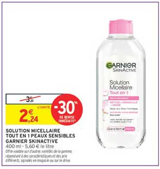 SOLUTION MICELLAIRE TOUT EN 1 PEAUX SENSIBLES GARNIER SKINACTIVE 400 ML - 30% DE REMISE IMMEDIATE