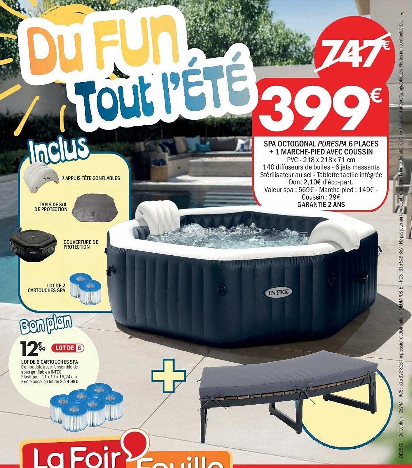 SPA OCTOGONAL PURES SPA 6 PLACES + 1 MARCHE-PIED AVEC COUSSIN