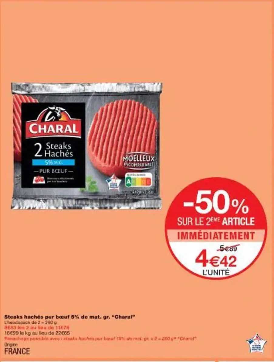 Steaks hachés pur bœuf 5% de mat. gr. "Charal"