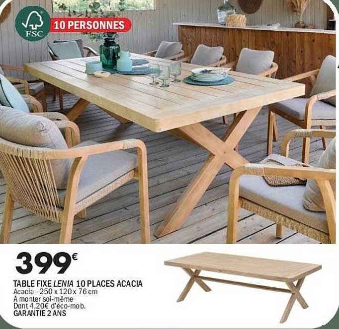 TABLE FIXE LENIA 10 PLACES ACACIA