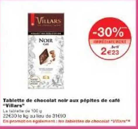 Tablette de chocolat noir aux pépites de café "Villars"