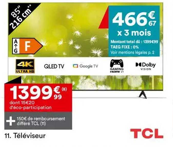 Téléviseur QLED 4K TCL 85"