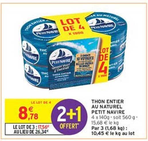 THON ENTIER AU NATUREL PETIT NAVIRE LOT DE 4