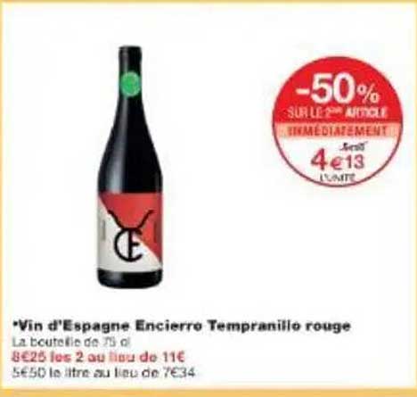 Vin d'Espagne Encierro Tempranillo rouge