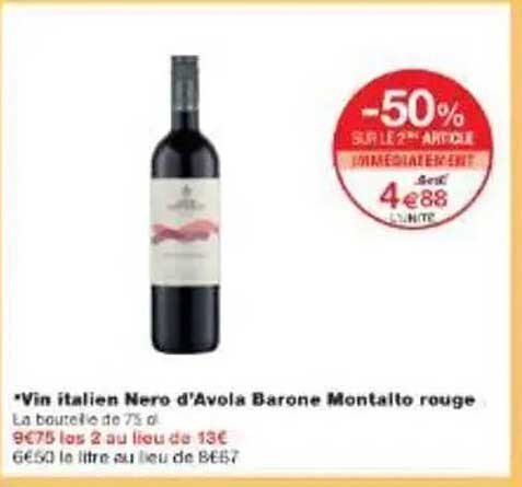Vin italien Nero d'Avola Barone Montalto rouge