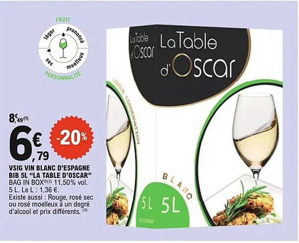VSIG VIN BLANC D'ESPAGNE BIB 5L “LA TABLE D’OSCAR”