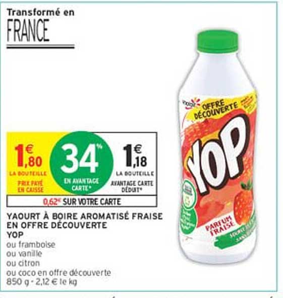 YAOURT À BOIRE AROMATISÉ FRAISE EN OFFRE DÉCOUVERTE YOP