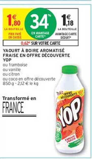 YAOURT À BOIRE AROMATISÉ FRAISE EN OFFRE DÉCOUVERTE YOP