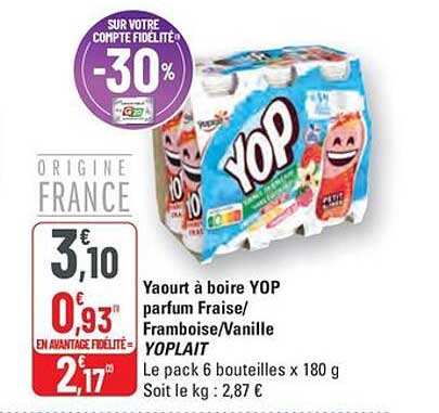 Yaourt à boire YOP parfum Fraise/Framboise/Vanille
