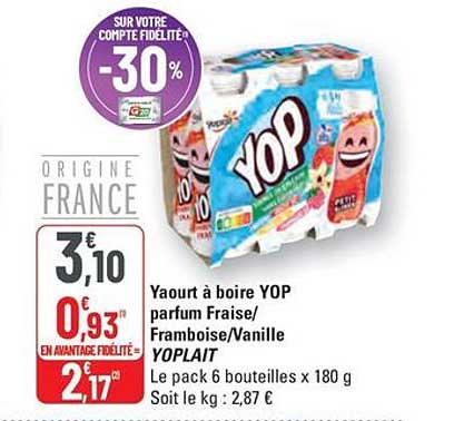 Yaourt à boire YOP parfum Fraise/Framboise/Vanille