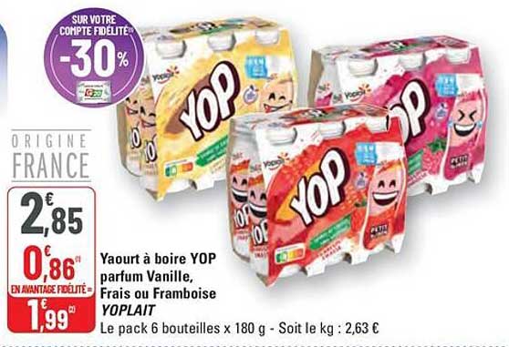 Yaourt à boire YOP parfum Vanille, Frais ou Framboise