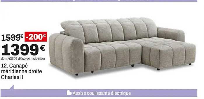 12. Canapé méridienne droite Charles II