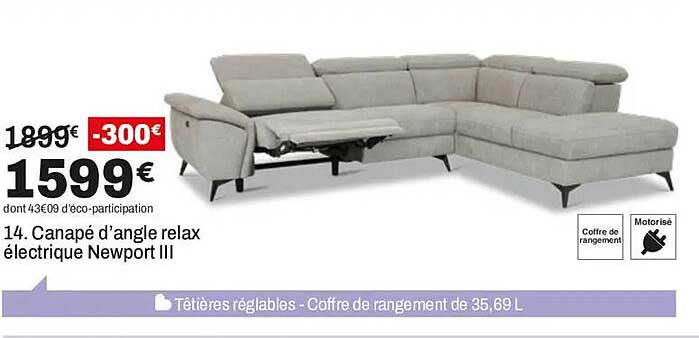 14. Canapé d'angle relax électrique Newport III
