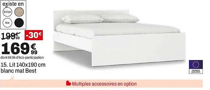 15. Lit 140x190 cm blanc mat Best