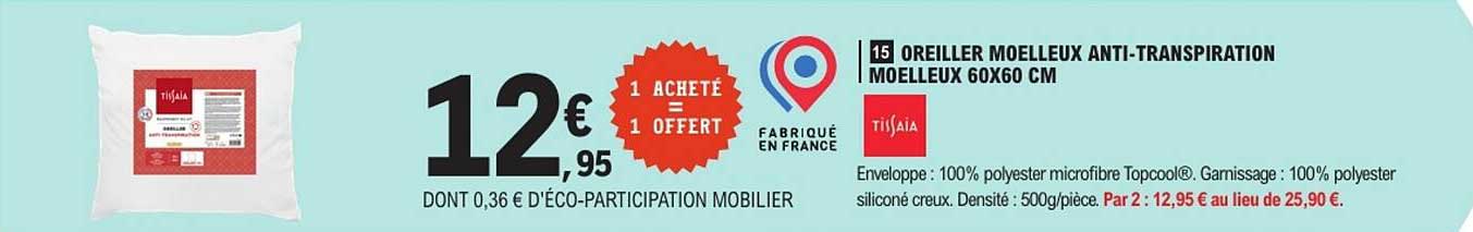 15 OREILLER MOELLEUX ANTI-TRANSPIRATION MOELLEUX 60X60 CM