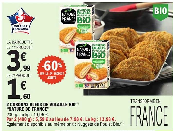 2 CORDONS BLEUS DE VOLAILLE BIO «NATURE DE FRANCE»