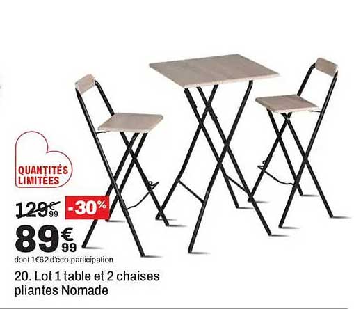 20. Lot 1 table et 2 chaises pliantes Nomade