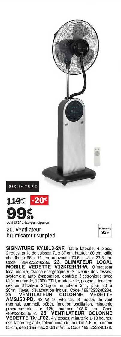 20. Ventilateur brumisateur sur pied SIGNATURE KY1813-24F.