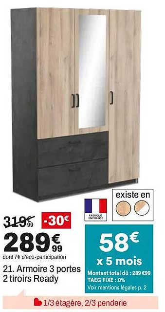 21. Armoire 3 portes 2 tiroirs Ready