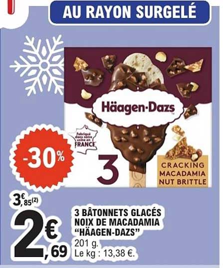 3 BÂTONNETS GLACÉS NOIX DE MACADAMIA “HÄAGEN-DAZS”