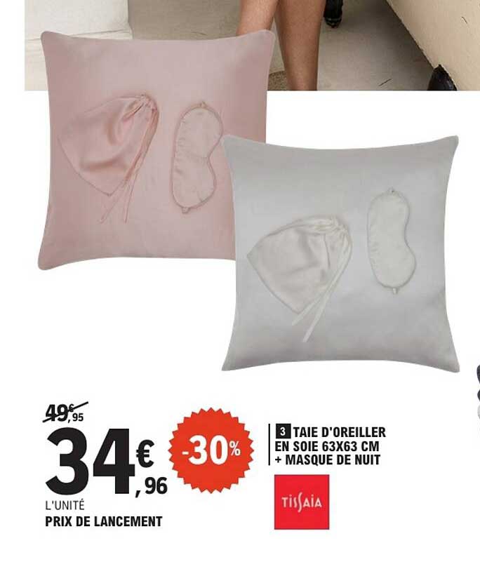 3 TAILLE D'OREILLER EN SOIE 63X63 CM + MASQUE DE NUIT