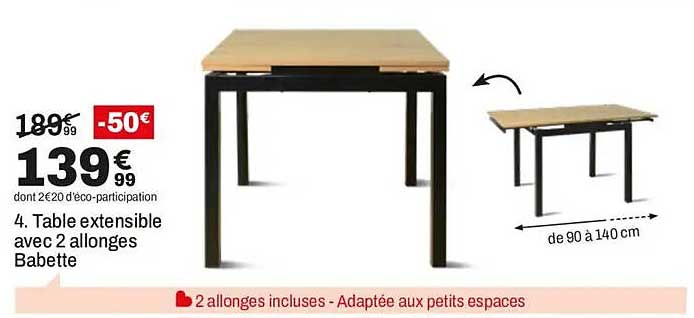 4. Table extensible avec 2 allonges Babette