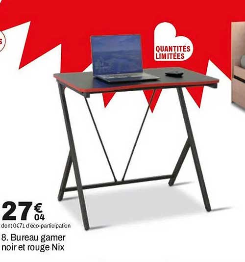 8. Bureau gamer noir et rouge Nix