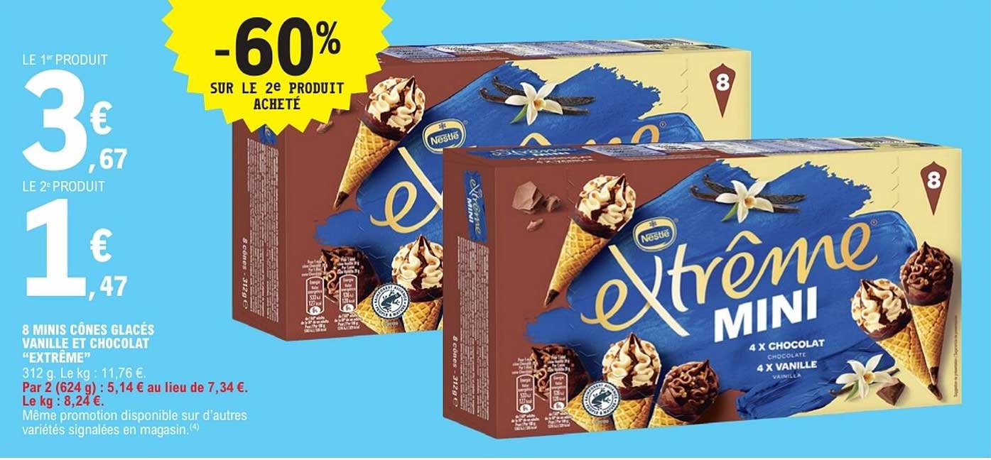 8 minis cônes glacés vanille et chocolat “Extrême”