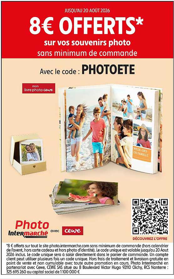 8€ OFFERTS* sur vos souvenirs photo sans minimum de commande