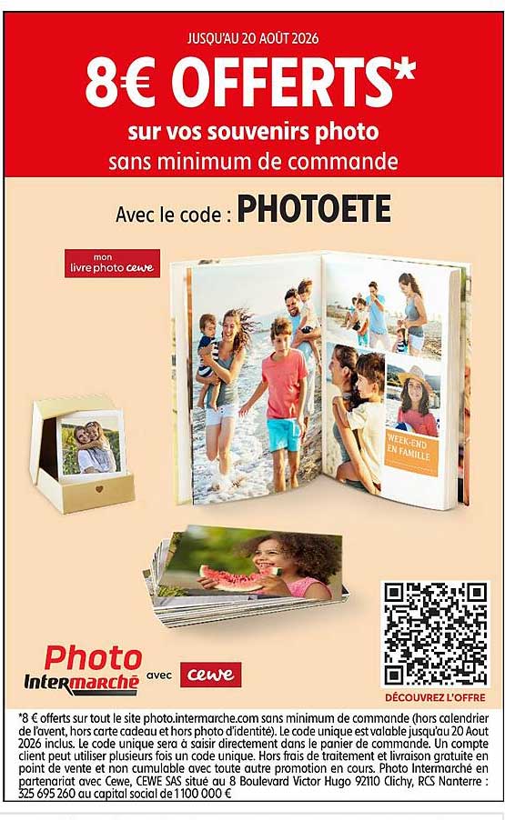 8€ OFFERTS* sur vos souvenirs photo sans minimum de commande