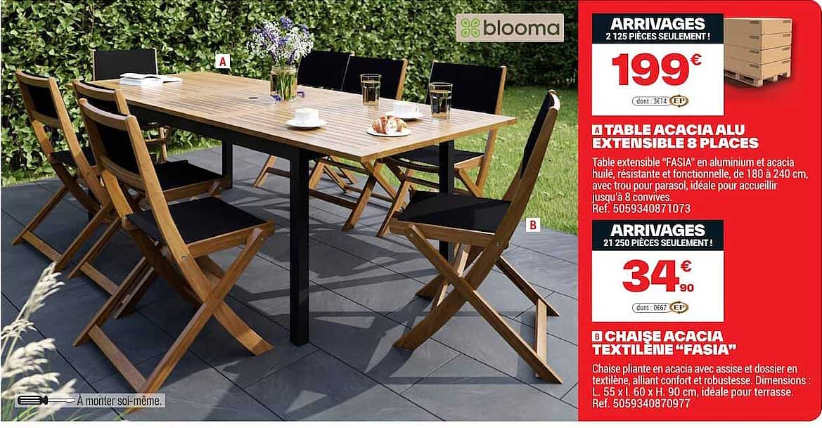A TABLE ACACIA ALU EXTENSIBLE 8 PLACES