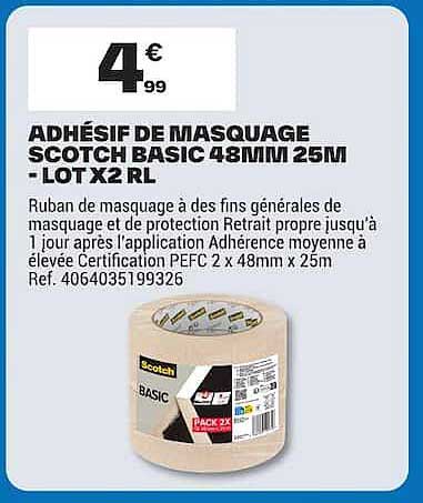 ADHÉSIF DE MASQUAGE SCOTCH BASIC 48MM 25M - LOT X2 RL