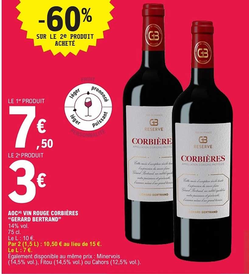 AOC(4) VIN ROUGE CORBIÈRES “GERARD BERTRAND”