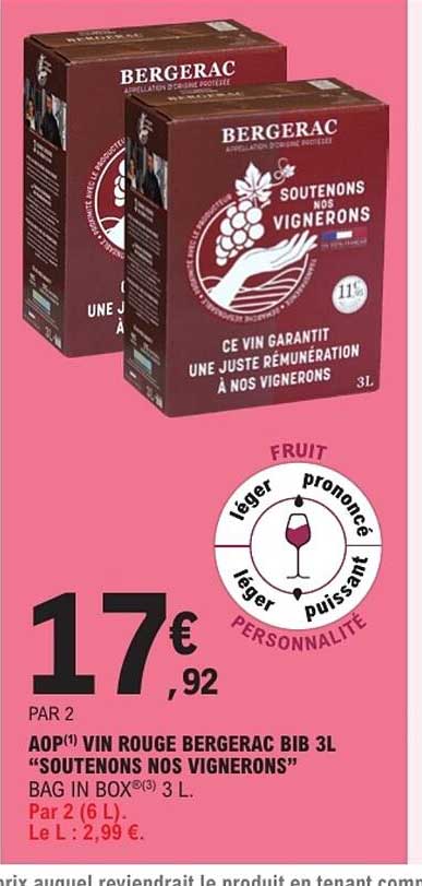 AOP VIN ROUGE BERGERAC BIB 3L “SOUTENONS NOS VIGNERONS” BAG IN BOX 3 L.