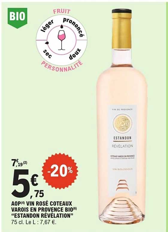 AOP(4) VIN ROSÉ COTEAUX VAROIS EN PROVENCE BIO(6) “ESTANDON RÉVÉLATION”