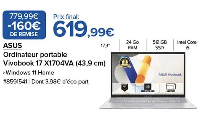 ASUS Ordinateur portable Vivobook 17 X1704VA (43,9 cm)