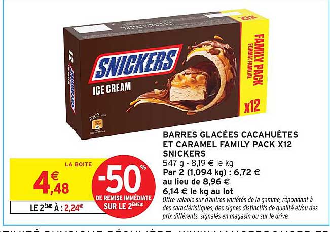 BARRES GLACÉES CACAHUÈTES ET CARAMEL FAMILY PACK X12 SNICKERS