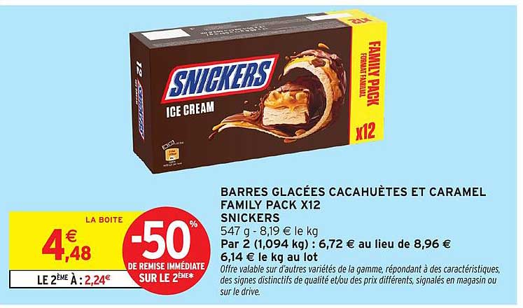 BARRES GLACÉES CACAHUÈTES ET CARAMEL FAMILY PACK X12 SNICKERS