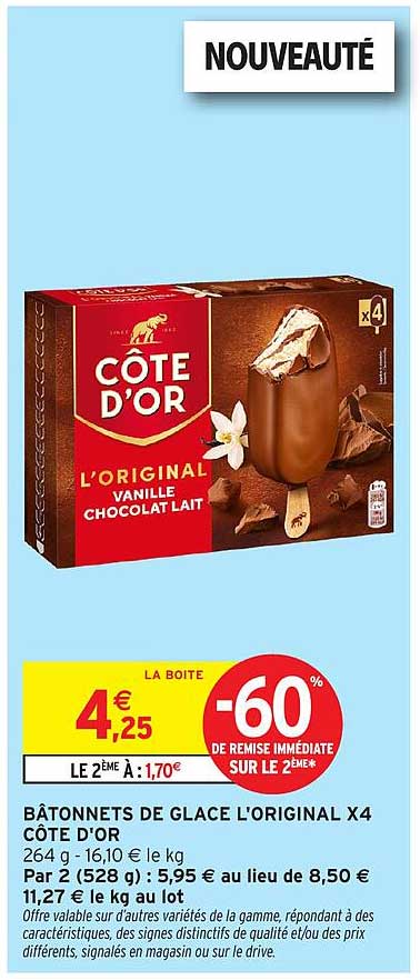BÂTONNETS DE GLACE L'ORIGINAL X4 CÔTE D'OR