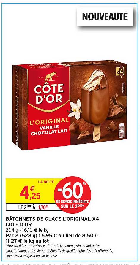 BÂTONNETS DE GLACE L'ORIGINAL X4 CÔTE D'OR