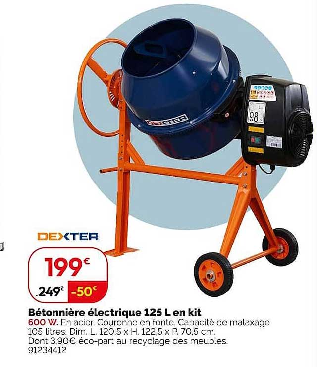 Bétonnière électrique 125 L en kit