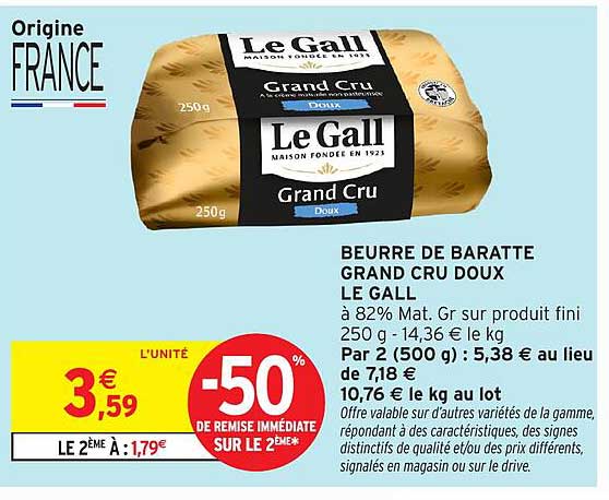 BEURRE DE BARATTE GRAND CRU DOUX LE GALL