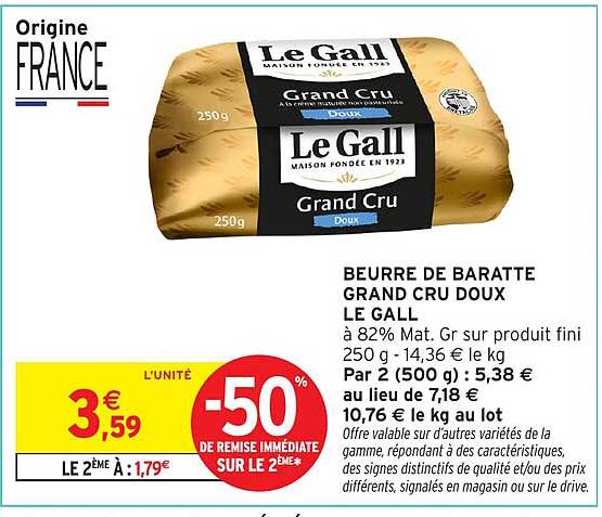 BEURRE DE BARATTE GRAND CRU DOUX LE GALL