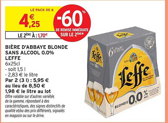 BIÈRE D'ABBAYE BLONDE SANS ALCOOL 0.0% LEFFE
